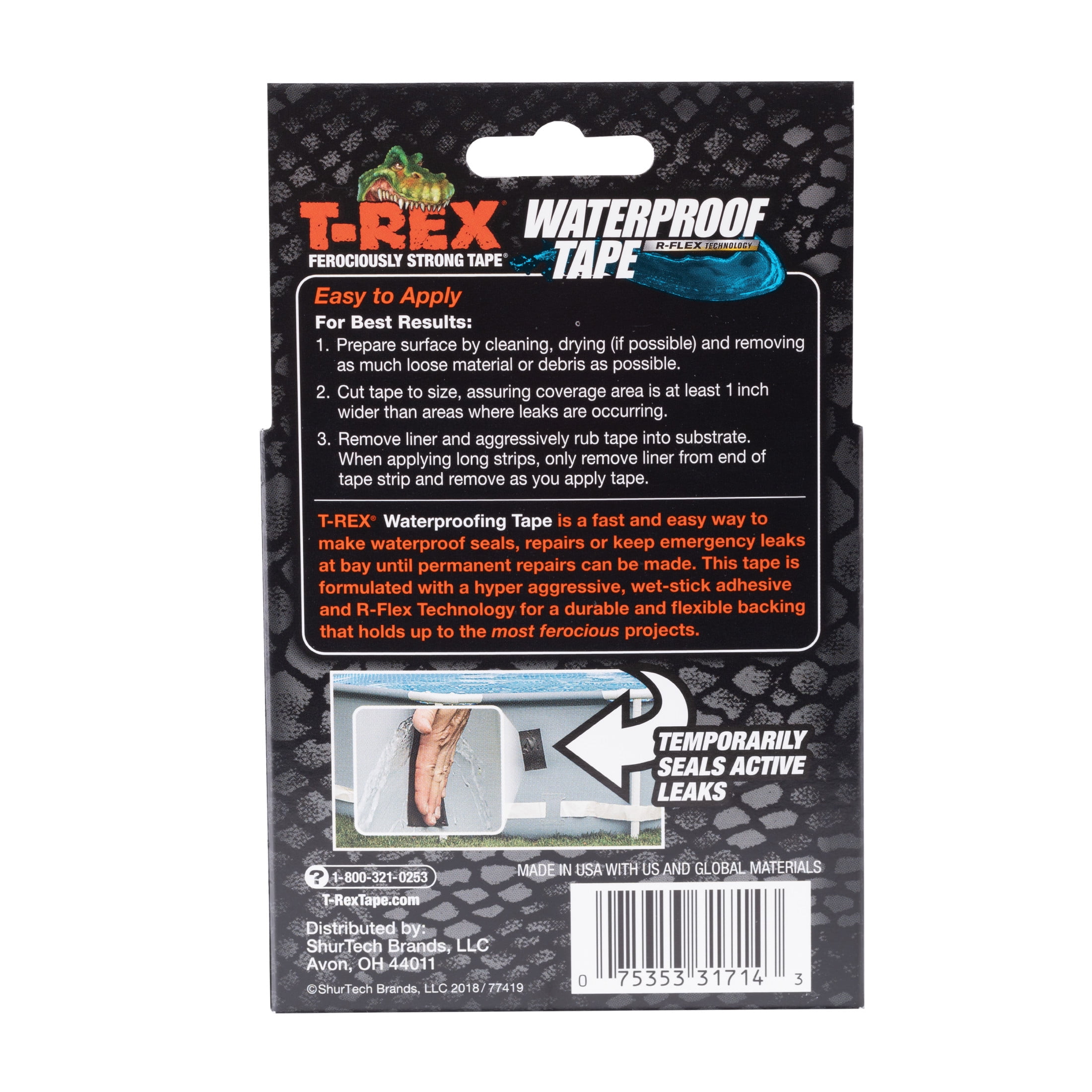 T-Rex Brand 1.88 in. x 5 ft. Black Waterproof Multipurpose Rubber Tape