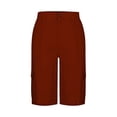 thumbnail image 4 of Women's Bermuda Shorts with Pocket, High Waist Relaxed Fit Utility Bottoms, Plain Casual Summer Wear for Outdoor Daily, 4 of 5