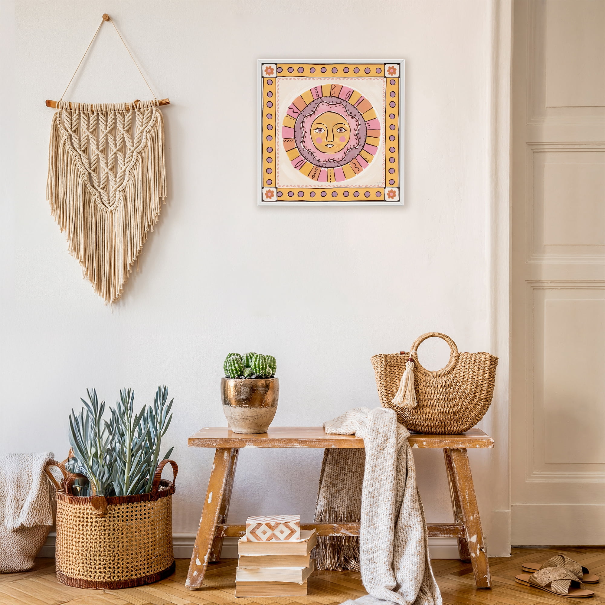 Stupell Industries Pastel Sun Face with Border White Framed Giclee Art, design by Two If By Sea Studios