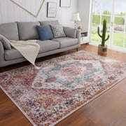 TWINNIS Boho Area Rug Vintage Tribal Carpet Anti-Slip Rug Washable Persian Carpet for Living Room Bedroom,Orange,4'x6'