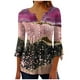 thumbnail image 2 of ICHUANYI Clearance Women's Casual Trumpet 3/4 Sleeve Printed Buttoned Basic Ruched Corset Tunic Tops Pleated T-shirts Blouses(Purple, XL) ICHUANYI WER2023080817695, 2 of 5