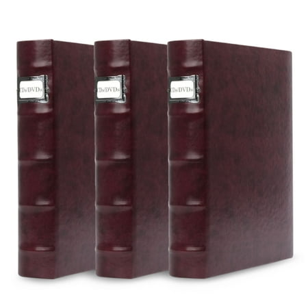 Bellagio-Italia CD/DVD Storage Binder - Corona Vino - Leather - 144-Disc Capacity - Storage Organizer for DVDs CDs Blu Rays & Video Games - Acid-Free Binder Organizer Sheets - 3 Pack
