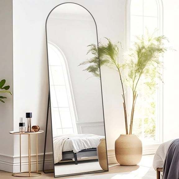 Lumora 64"x21.2" Arched Full-Length Mirror Free-standing Floor Mirror with Aluminum Frame, Black