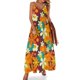 thumbnail image 1 of Vestido largo retro con flores, amarillo, azul y floral, sexy, con escote en V, estilo bohemio, con tirantes, estético, de gran tamaño, 1 of 7