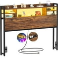 thumbnail image 5 of iSunirm Headboard for Full Size Bed with Bookcase Storage, Headboards with LED Light and Power Outlets, Sturdy Wood Full Size Head Board, for Full Size Bed, 55.1'' Width, Rustic Brown, 5 of 8