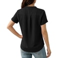 thumbnail image 3 of Uootdi Womens Tops Short Sleeve V Neck Button Placket Chest Pocket Loose Fit Office Commute Casual Work Shirts Gift, 3 of 9