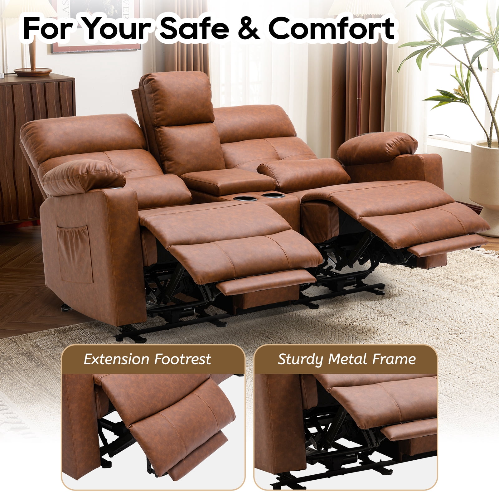 PYOIER Reclining Loveseat Sofa With Massage & Heating, Black