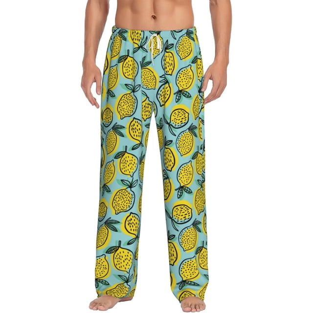 Kdxio Lemon Pattern Men's Pajama Pants, Elastic Waist with Drawstring and Pockets, Comfortable Loungewear-Medium