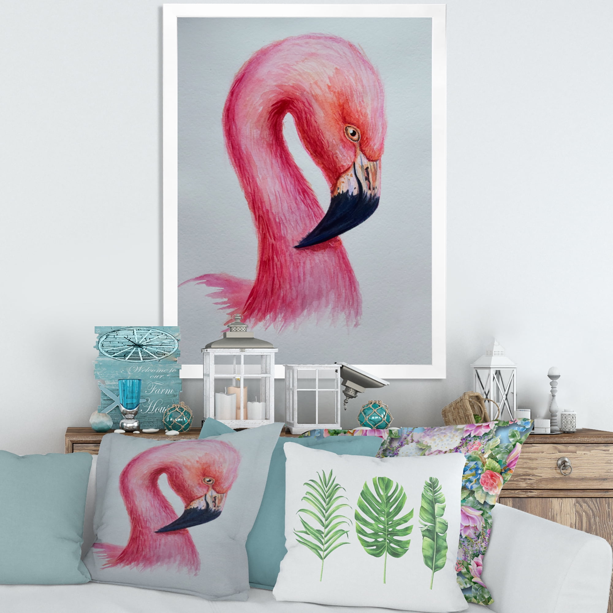 Designart 'Abstract Portrait of Pink Flamingo IV' Farmhouse Framed Art Print
