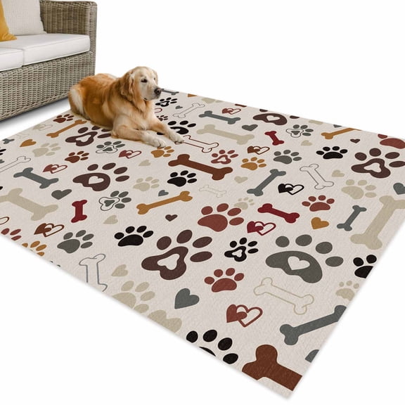 Outdoor Rug 4x6 ft Cat Dog Paw Print Waterproof Outdoor Patio Rug Mat Non Slip Outside Area Rugs Carpet for RV,Camping,Porch,Deck,Pool,Balconybackyard,Retro Brown Bones