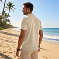 thumbnail image 4 of Qzwdhjm Mens Linen Henley Shirts for Lounge Vacation Short Sleeve Button Up Shirt Casual Big and Tall Top Summer Beach Travel Tshirts, 4 of 7
