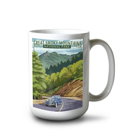 

15 fl oz Ceramic Mug Great Smoky Mountains National Park Tennessee Chimney Tops and Road Dishwasher & Microwave Safe