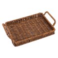 thumbnail image 1 of 1Pc Rectangular Hand-woven Basket with Handle Home Plastic Bread Holder Brown, 1 of 8