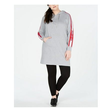 Calvin Klein Womens Hooded Sweater Dress, Grey, 2X