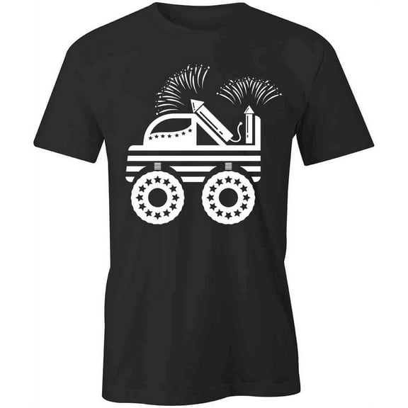 Monster Truck Fireworks T-Shirt | Patriotic American Black Tee Gift