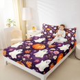 thumbnail image 3 of Homewish Watercolor Ghost Bed Sheets for Girls, Purple Floral Pumpkin Maple Leaf Full Size Sheets, 4-Piece, 1 Flat Sheet, 1 Fitted Sheet and 2 Pillowcases, 3 of 5