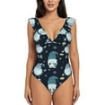thumbnail image 2 of Yiaed Gnome and Snowflakes Print Women's Ruffled One Piece Swimsuit V Neck Swimwear Slimming Monokini for Woman-Medium, 2 of 8