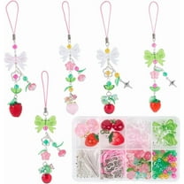1 Box 6 Sets Phone Charm Making Kit Resin Strawberry Charms Cute Kawaii Food Peaches Leaf Spring Flower Pendants Cellphone Strap for Women Adults Lanyard Keychains Hand Bag colorful DIY