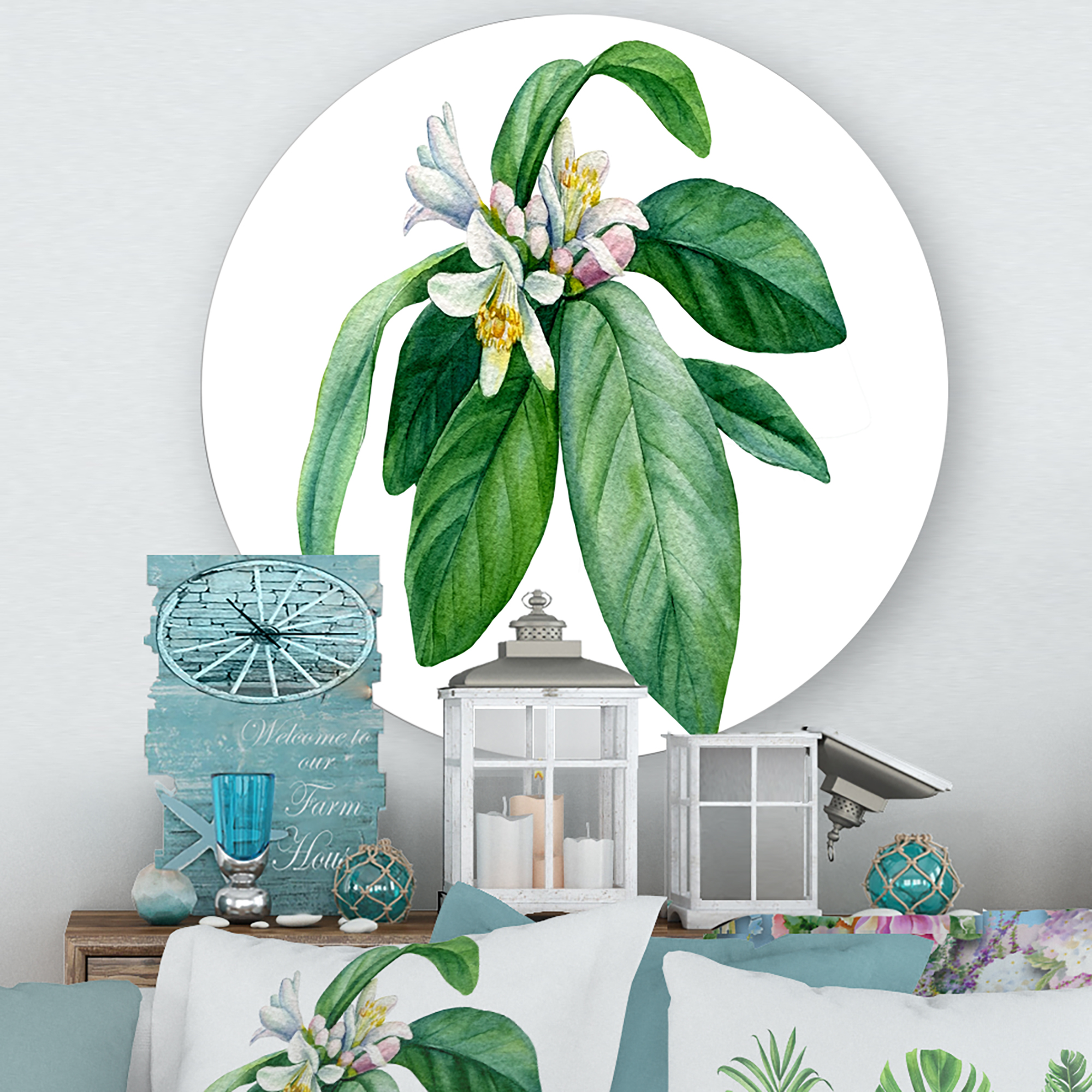 Designart 'Flowering Mandarin With Branch' Traditional Circle Metal Wall Art 11x11 - Disc of 11