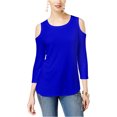 thumbnail image 1 of I.N.C Womens Cold Shoulder Basic T-Shirt, Blue, Small, 1 of 1
