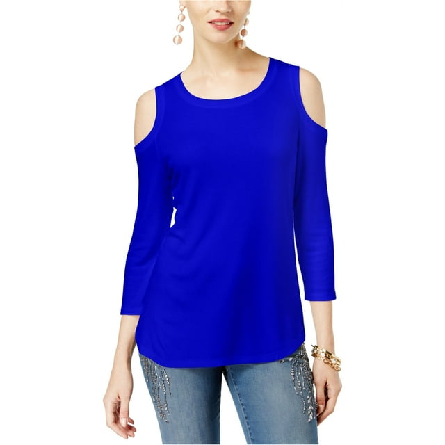 I.N.C Womens Cold Shoulder Basic T-Shirt, Blue, Small