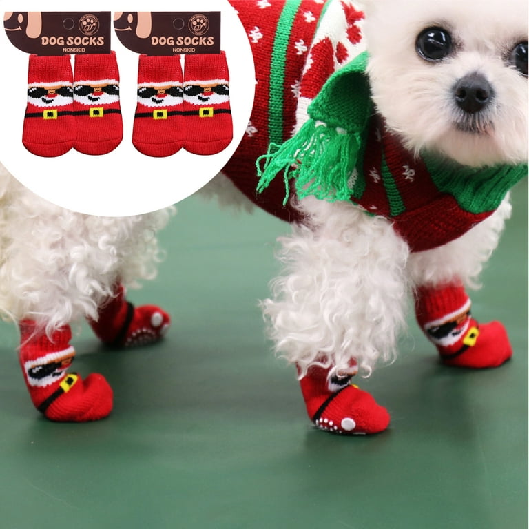 Windfall 4Pcs Anti Slip Dog Christmas Socks - Puppy Socks Santa Claus  Design for Xmas Indoor on Hardwood Floor Wear, Pet Paw Protector for Small  Medium Large Dogs 