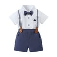 thumbnail image 3 of CARETOO Toddler Boy Outfits Short Sleeve Button Shirts Bowtie Suspender Shorts Formal Clothes 1-5T, 3 of 15