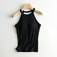 thumbnail image 3 of Holzkary Women Ribbed Tank Tops Built In Bra Halter Tank Top Sleeveless Undershirt Tank Running Yoga Tank Tops Women's Solid Color with Bra Bra One Vest Camisole Top Black M, 3 of 7