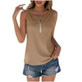 thumbnail image 2 of QUINDOS Summer Shirts for Women Coffee Sports Casual Summer Solid Color Zipper Round Neck Sleeveless Vest Tops Tank Tops for Women, 2 of 5