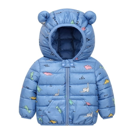 

SHENGXINY Boys Jackets Girls Winter Coats Long Sleeve Fashion Cute Cartoon Dinosaur Print Windproof Jacket With Hooded Children Coat 12Months-6Years