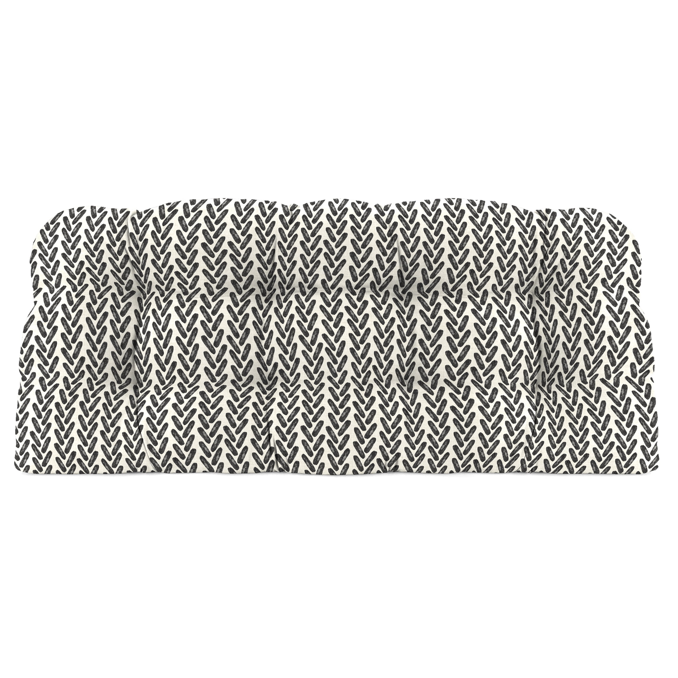 Jordan Manufacturing 44" x 18" Hatch Black Chevron Rectangular Tufted Outdoor Wicker Settee Bench Cushion with Rounded Back Corners