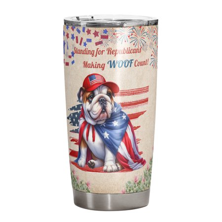 Republican Bulldog Making Woof Count Election 2024 20oz Stainless Steel Tumbler Insulated Cup with Lid Dog Lover Gifts Idea - 01002