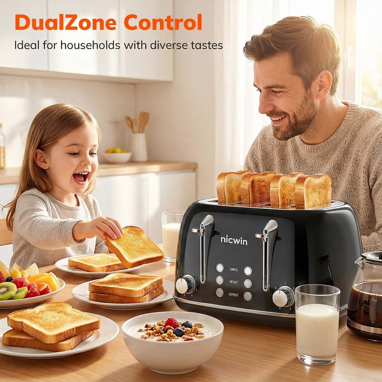 NICWIN 4-Slice Toaster, Extra-Wide Slots, Black photo 5