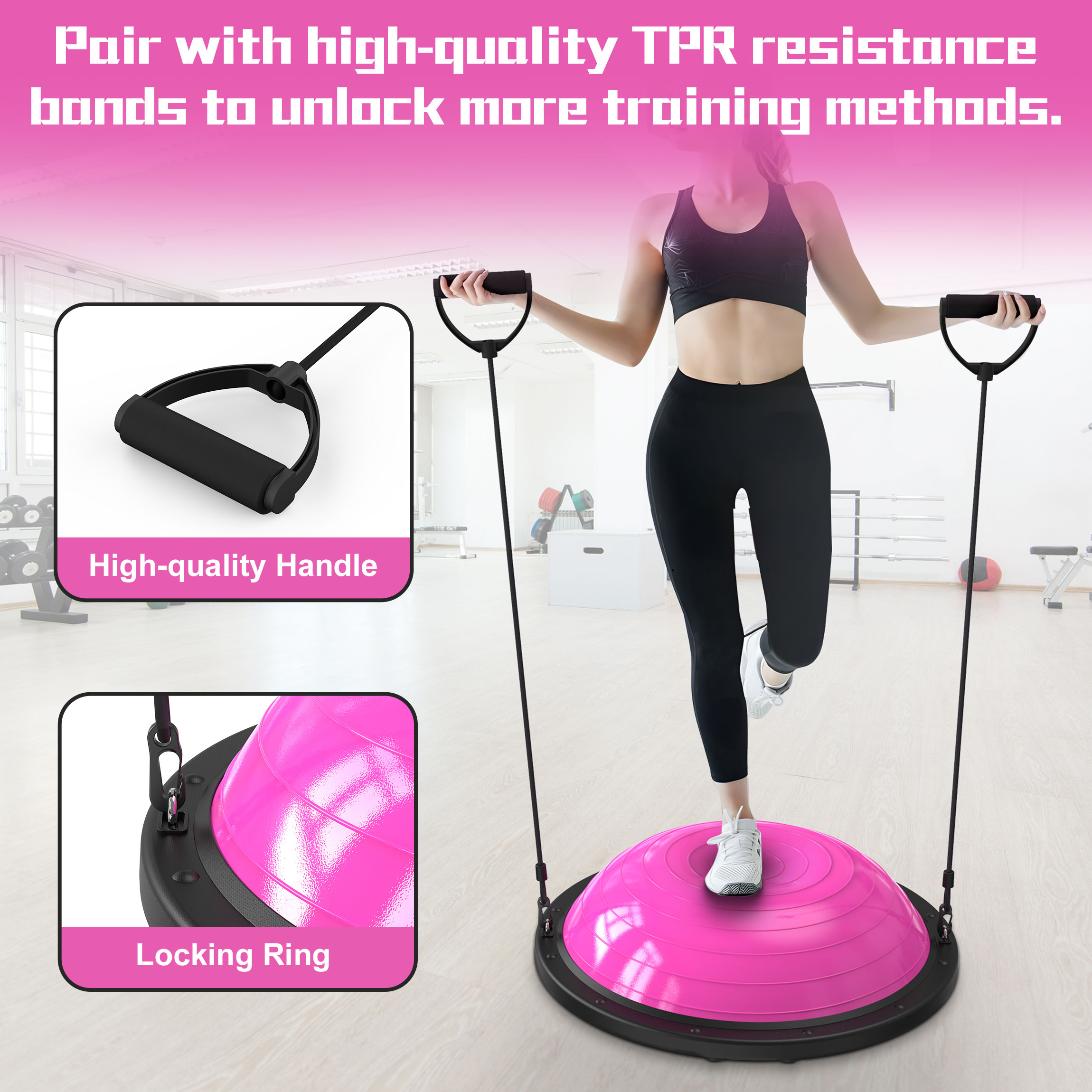 Half Balance Ball, Half Ball Balance Trainer with Resistance Bands