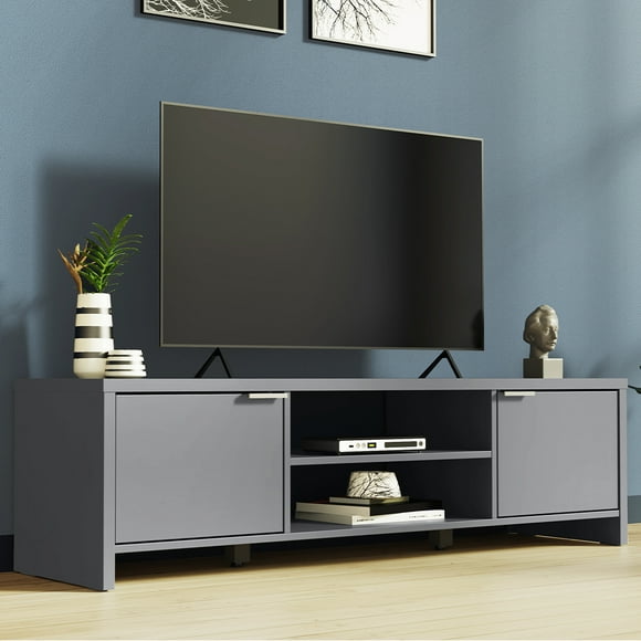 Madesa Modern Entertainment Center, TV Stand for TVs up to 65" with Wire Management and Storage Shelves