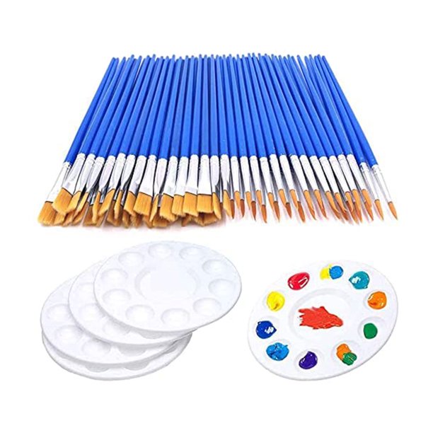 Flat Paint Brush Pallet Set,Round Paint Tray Palettes,Nylon Hair Paint Brush Acrylic Oil
