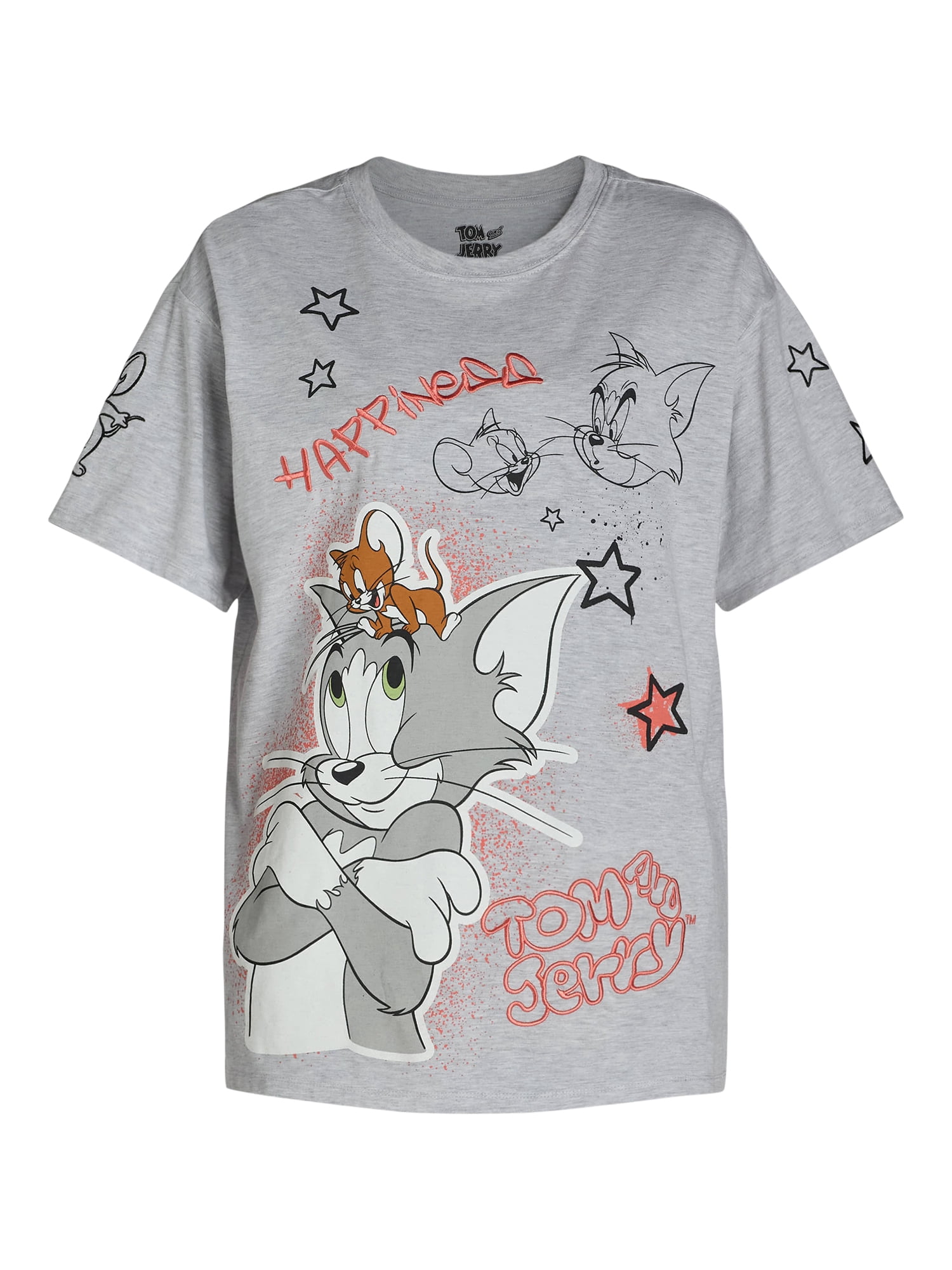 Tom and Jerry Women's Embroidered Graphic Print T-Shirt, Sizes XXS-XXL