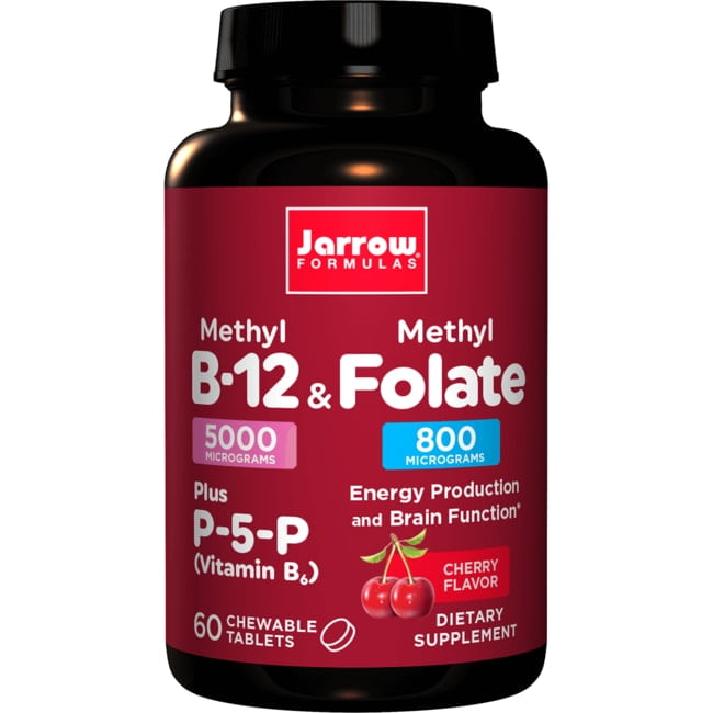 Jarrow Formulas Methyl B-12 & Methylfolate + P5P (B6) Lozenges, Cherry, 60 Count