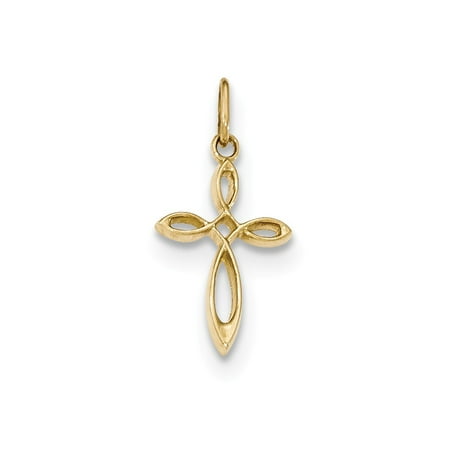 14k Yellow Gold Polished Small Ribbon Cross Pendant