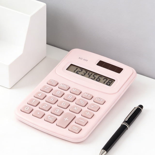 Portable Pocket Calculator, 8-Digit LCD Display, Basic Handheld Office Calculator, Sensitive Buttons, Pink Purple Blue White