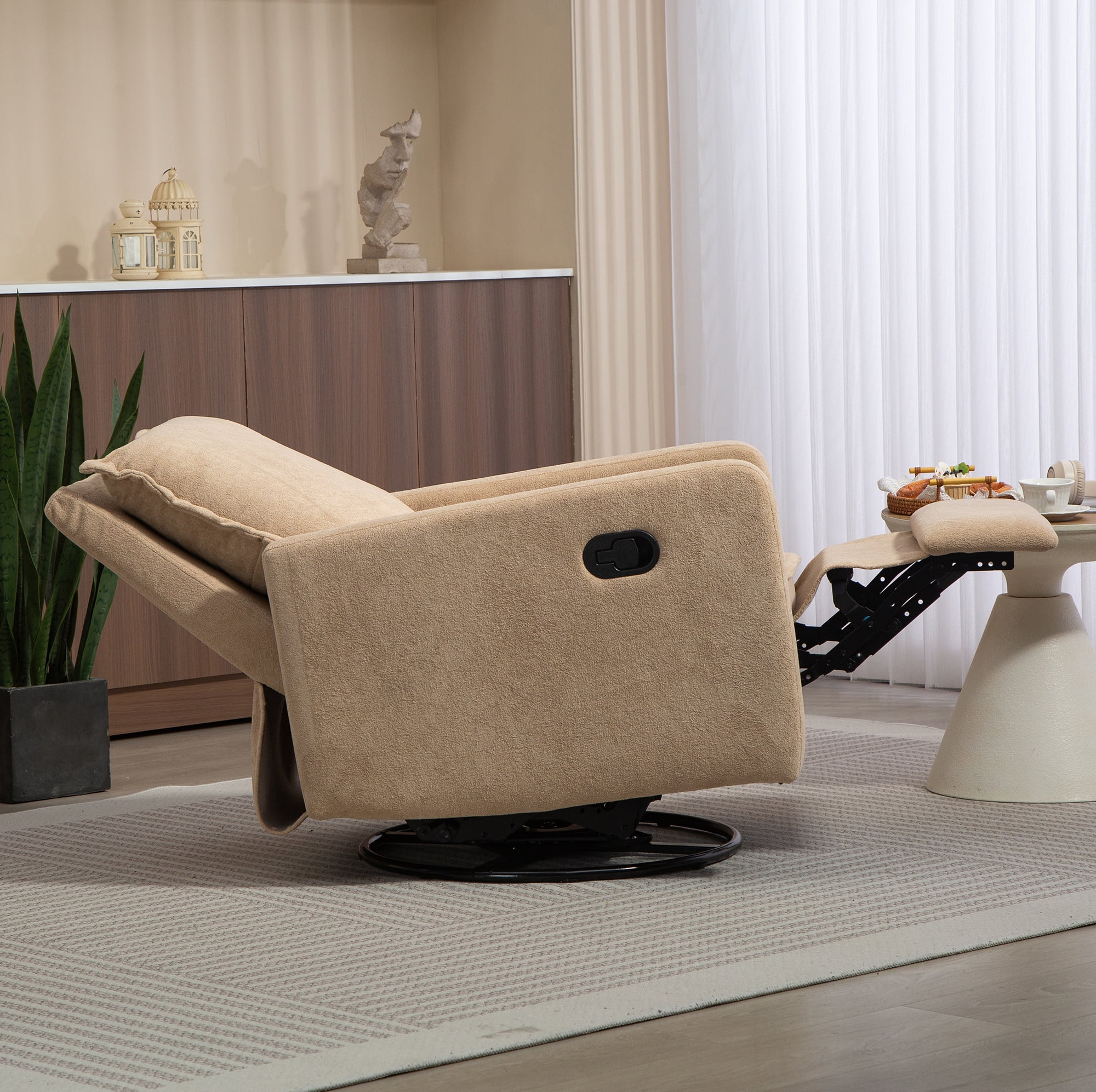 Leumius Swivel Rocking Chair,Manual Upholstered Glider Recliner Rocking Chair for Nursery and Living Room,Camel