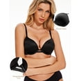thumbnail image 4 of Wingslove Women's Everyday Basic Seamless Push Up Bra Underwire Plunge T-Shirt Bra, Black 38C, 4 of 6