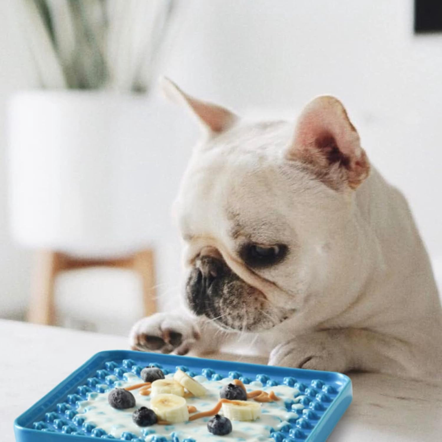 Slow Feeder Dog Bowl, 7.5 Inch Lick Mat for Medium and Large Breed, Anxiety Relief Licking Mat, Puzzle Feeder for Peanut Butter, Treats, Pet Enrichment Toys, Cross Blue