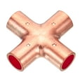 thumbnail image 1 of Uxcell Copper Cross Pipe Fitting 4 Way Copper End Feed Equal Connector for Plumbing Air Conditioning 3/8 Inch 1, 1 of 5