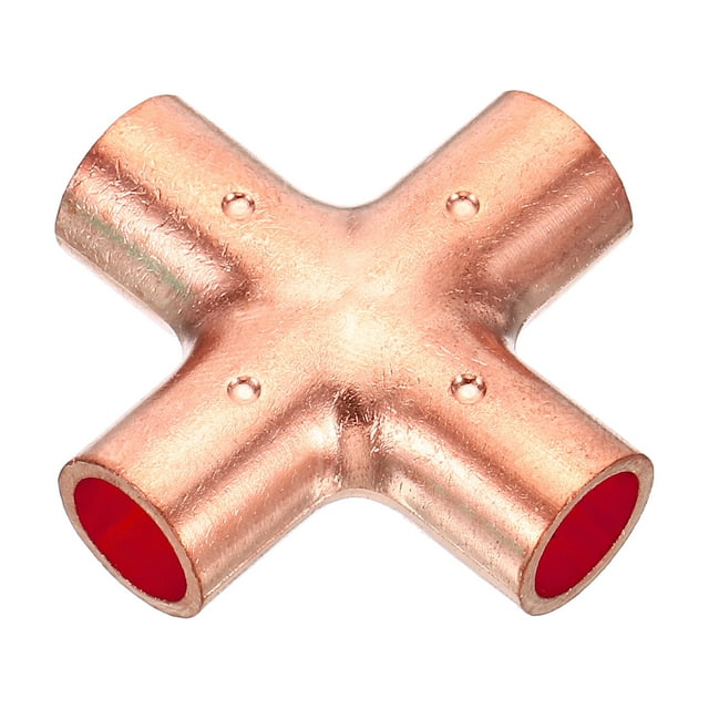 Conector de extremo de alimentación igual de 4 vías de tubo cruzado de cobre Uxcell para plomería y aire acondicionado 3/8 pulgadas 1