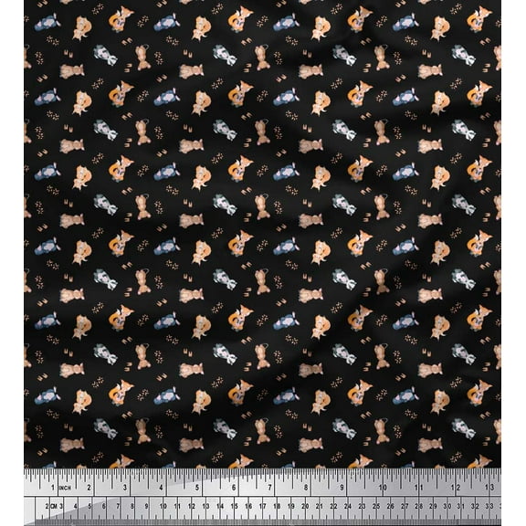 Soimoi Black Cotton Duck Fabric Cute Animals Kids Decor Fabric Printed Yard 44 Inch Wide