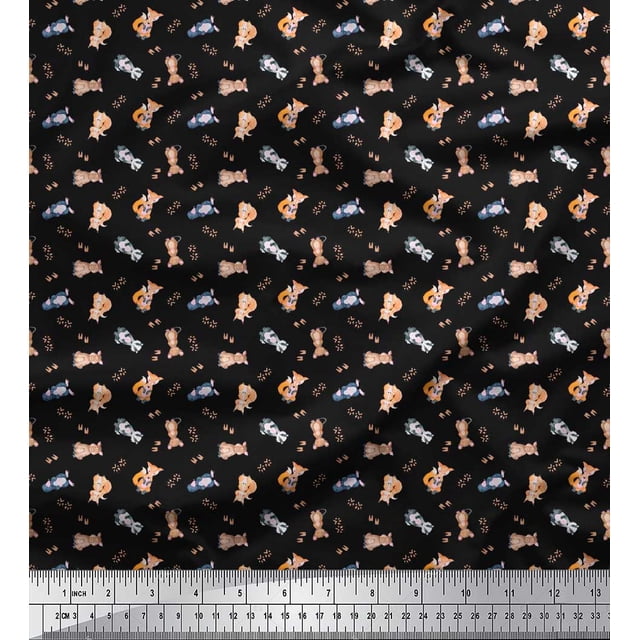 Soimoi Black Heavy Canvas Fabric Cute Animals Kids Print Fabric by Yard 58 Inch Wide