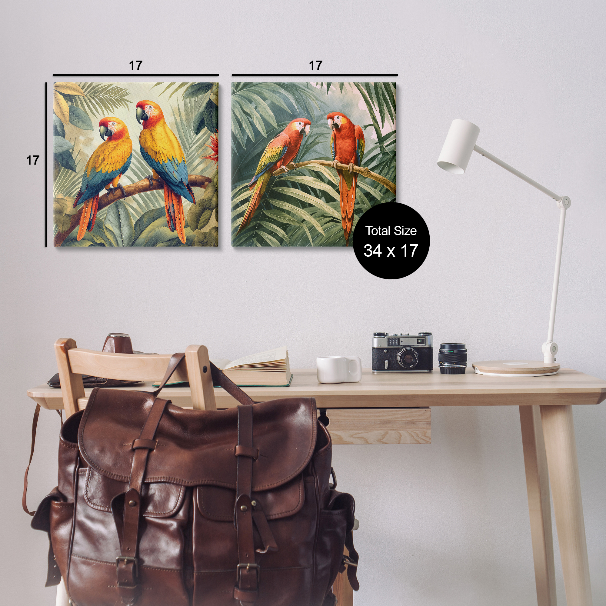 Stupell Industries Resting Parrots Among Jungle Animals Painting Wrapped Canvas Art Print Wall Art, 17 x 17, Set of 2
