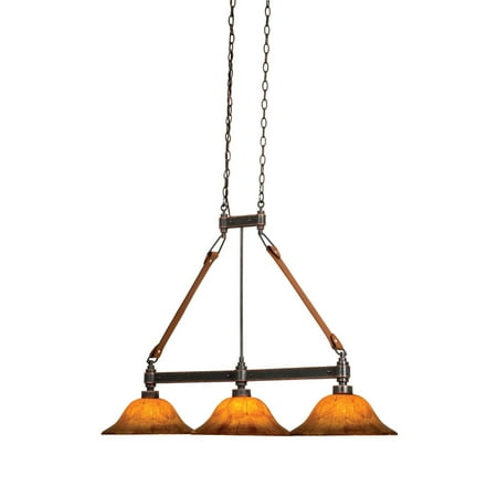 - Island Lighting 3 Light With Tortoise Shell Finish Hand Forged Iron and Lear and Glass E26 14 inch 300 Watts