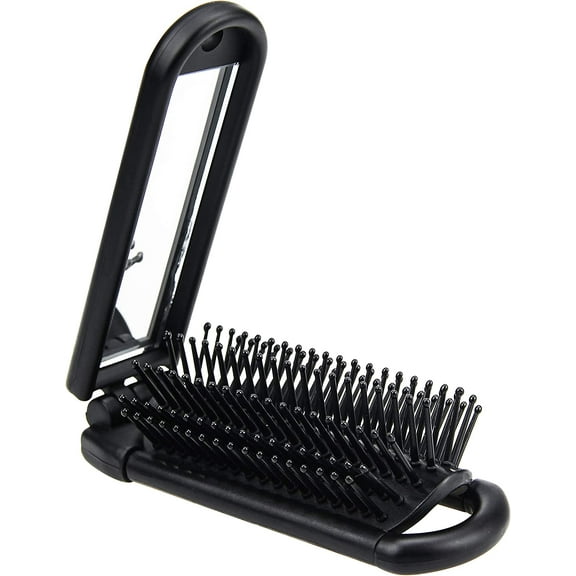 Black 4-Pack Foldable Hair Brush with Mirror Compact Pocket Size for Travel Car Gym Bag Coin Purse